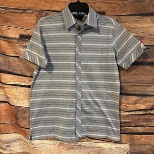 J Ferrar Men's Small Gray Striped Short Sleeve Button Down Shirt Casual Cotton